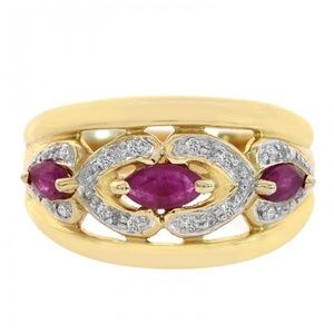 0.40 Carat Marquise Cut Rubies & Diamond Gold Ring